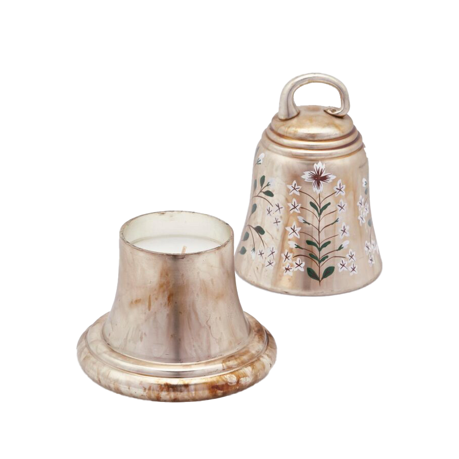 ÇAN FORMLU ÇİÇEK MOTİFLİ MUMLUK, 18 CM - ALTIN RENGİ