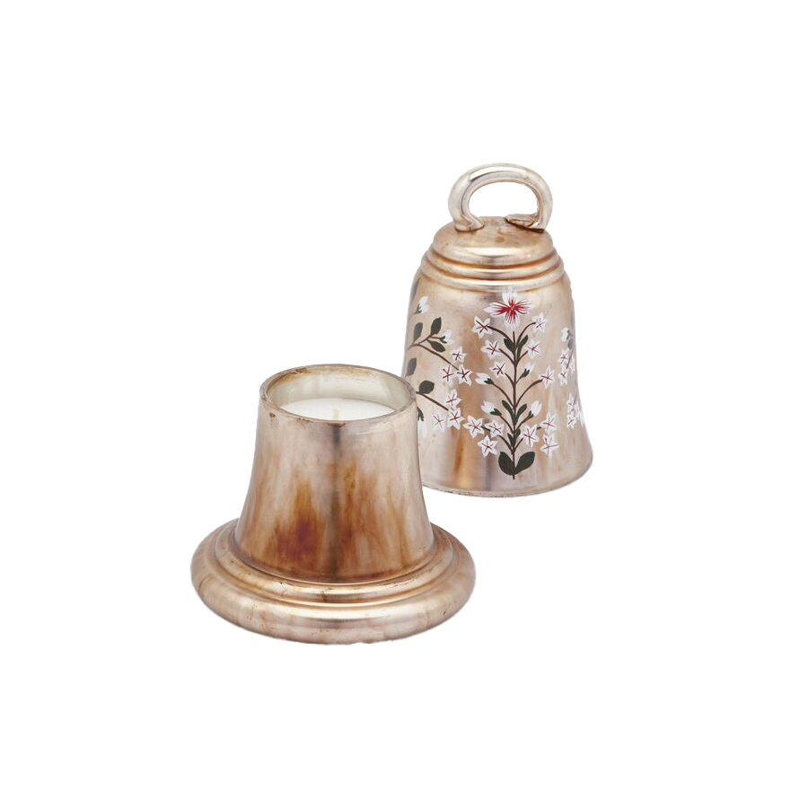 ÇAN FORMLU ÇİÇEK MOTİFLİ MUMLUK, 15 CM - ALTIN RENGİ