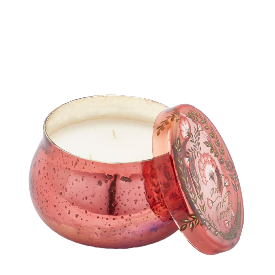 ÇİÇEK MOTİFİ KAPAKLI PEMBE MUMLUK, 10 CM