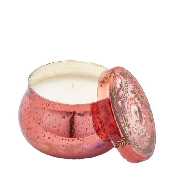 ÇİÇEK MOTİFİ KAPAKLI PEMBE MUMLUK, 10 CM