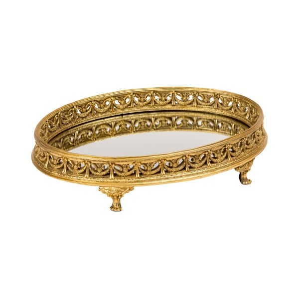 Altın Çerçeveli Aynalı Oval Tepsi