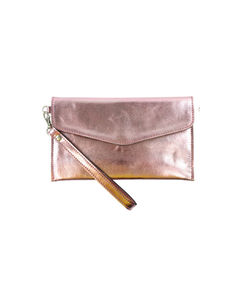 Color Clash Deri Clutch Çanta – Rose Gold