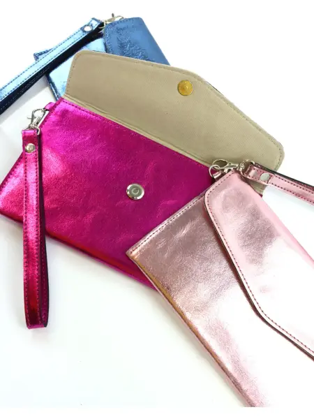 Color Clash Deri Clutch Çanta – Rose Gold