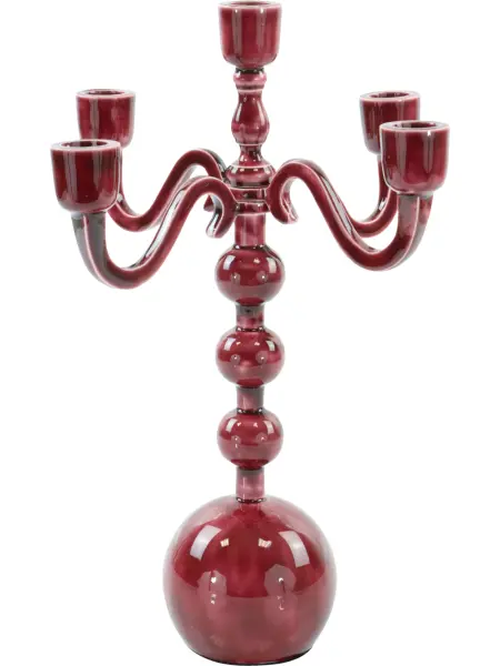 Eden Bordo 5 Kollu Emaye Şamdan - 35 cm