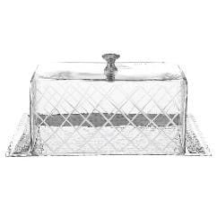 CAM KAPAKLI GÜMÜŞ RENK METAL DİKDÖRTGEN TEPSİ / SERVİS
