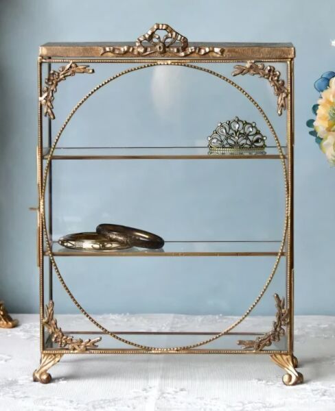 Vintage Pirinç Cam Minyatür Vitrin 34,5 cm – Gold