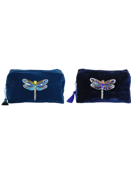 Dragonfly Dreams Kadife Makyaj Çantası – Sapphire Blue