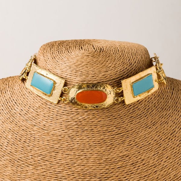 NEFERTITI CHOKER, TURKUAZ VE TURUNCU MİNELİ