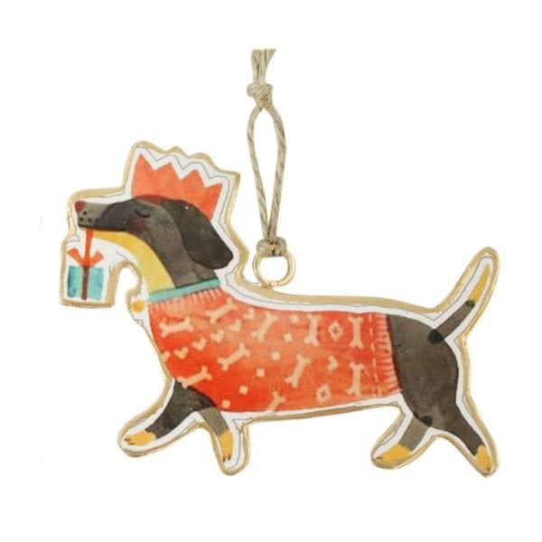 Hediye Taşıyan Turunculu Köpek Yılbaşı Süs - Küçük, Hoff Interieur