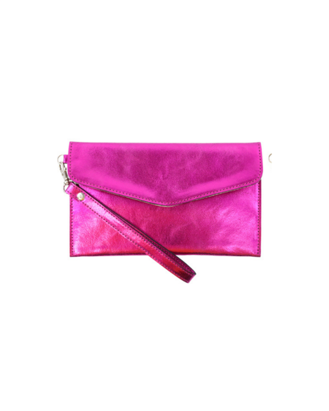 Color Clash Deri Clutch Çanta – Fuchsia Pink