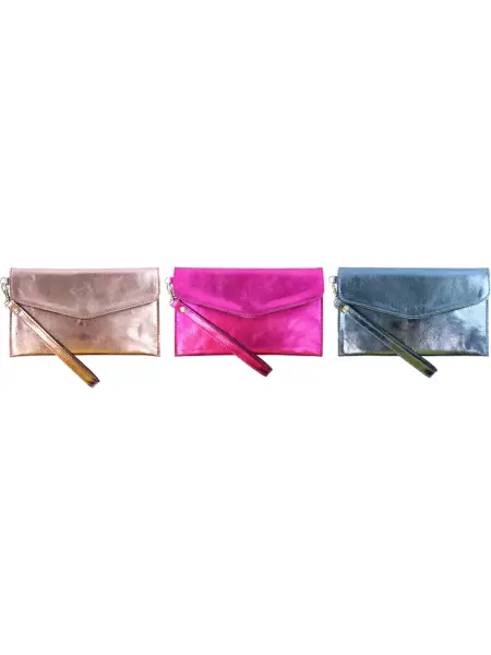 Color Clash Deri Clutch Çanta – Metallic Blue