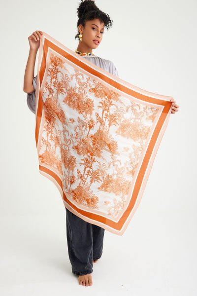 Toile De Jouy Orange Bloom İpek Eşarp 105 x 105 cm