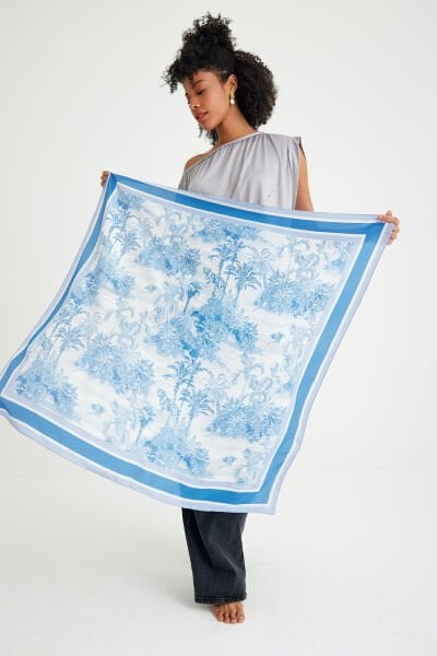 Toile de Jouy Azure İpek Eşarp 105 x 105 cm