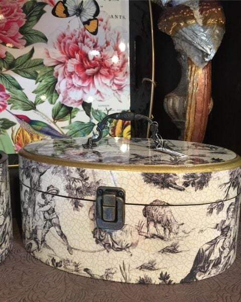 Toile De Jouy Vintage Oval Kutu, Küçük