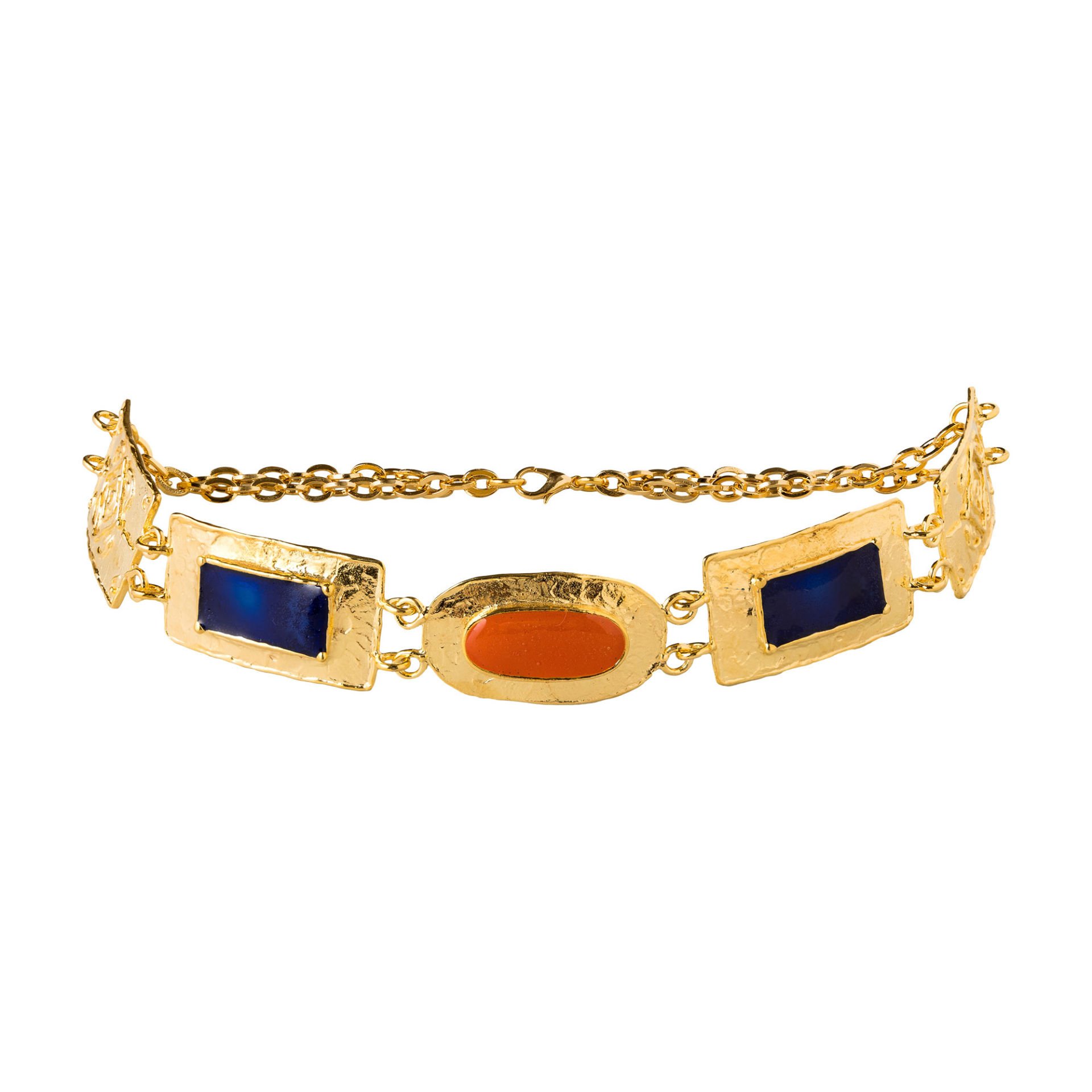 NEFERTITI CHOKER, LACİVERT VE TURUNCU MİNELİ