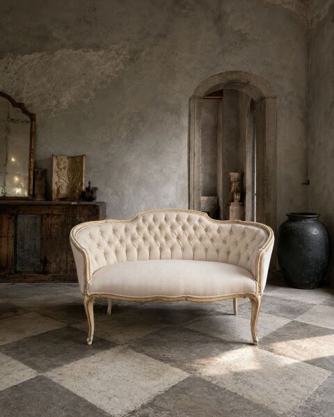 Louis XV Stili Kapitone İkili Vintage Kanepe