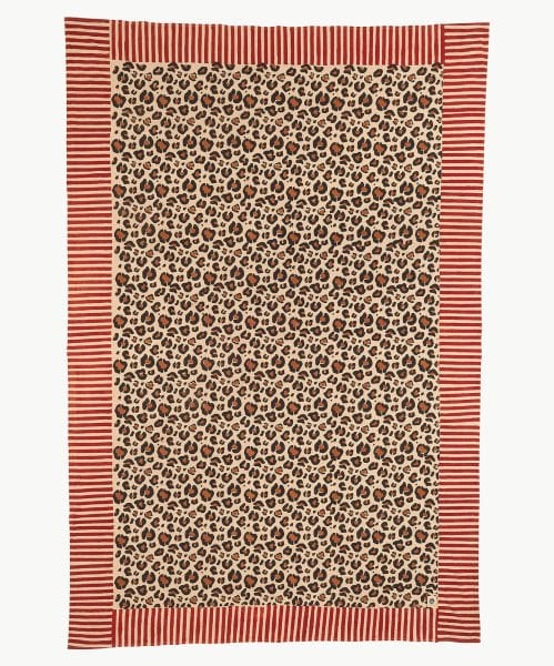 Leopar Desenli Ahşap Blok Baskı Örtü, 220x140 cm