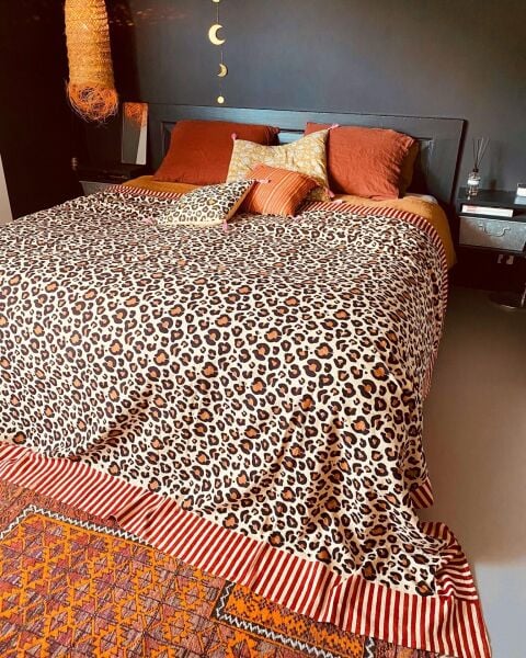 Leopar Desenli Ahşap Blok Baskı Örtü, 240x280 cm