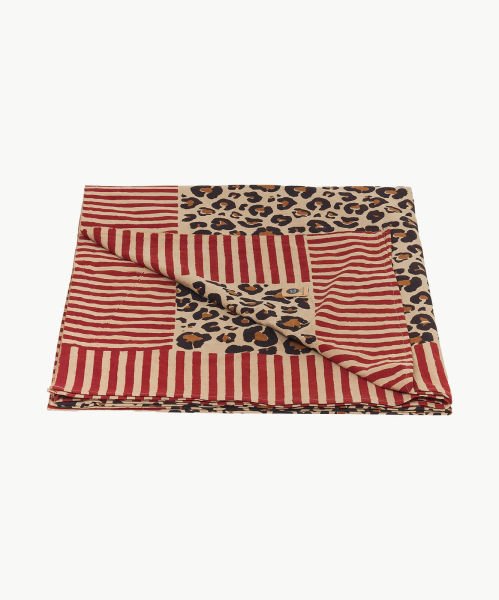 Leopar Desenli Ahşap Blok Baskı Örtü, 220x140 cm
