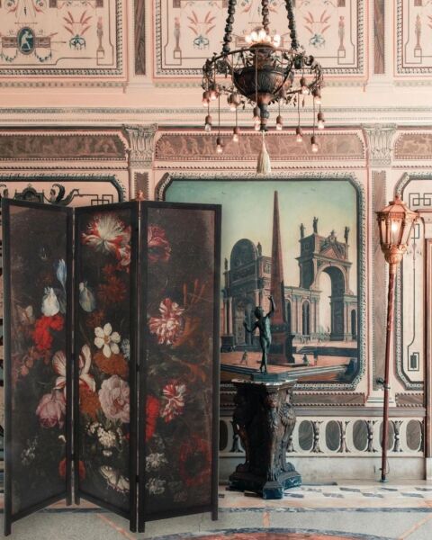 RENKLİ ÇİÇEK DESENLİ AHŞAP 3 KANAT PARAVAN