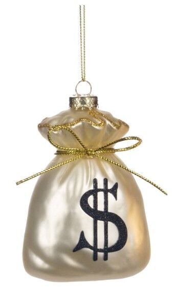 Dolar Kesesi Cam Yılbaşı Süsü - Altın Renk