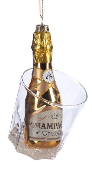 Şampanya Kovasında Şişe Cam Yılbaşı Süs - Altın