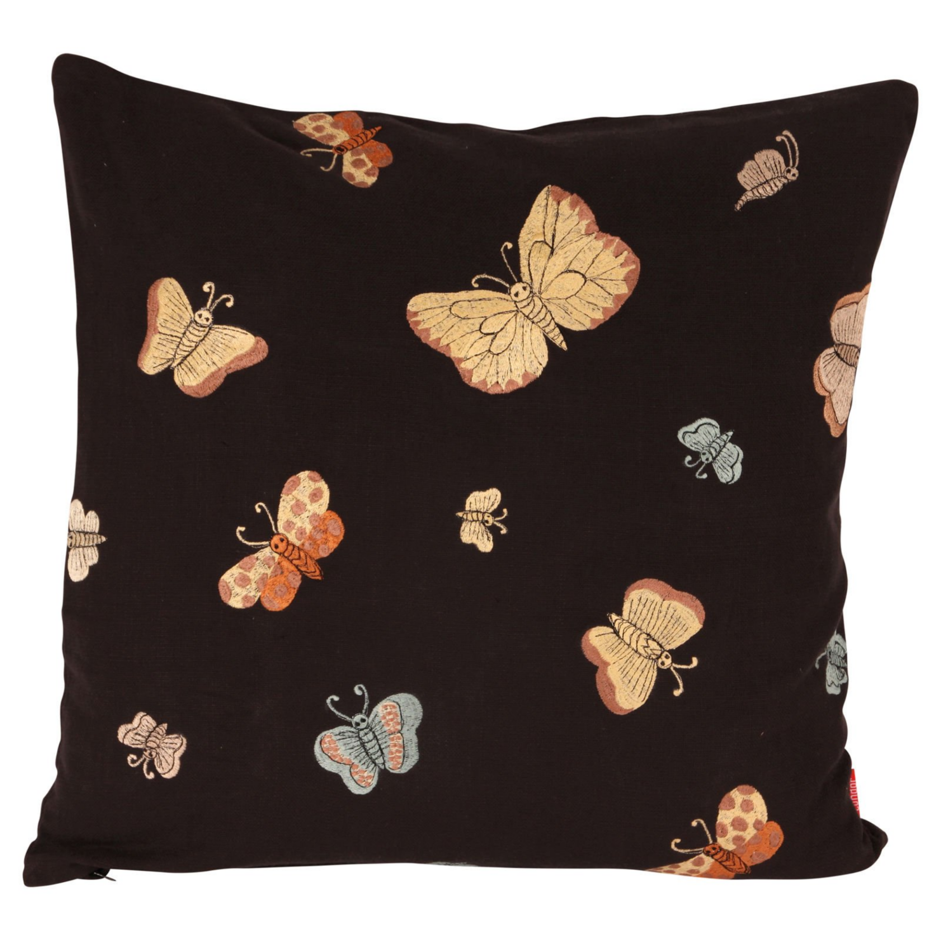 KELEBEK MOTİFLİ SİYAH KADİFE KARE YASTIK KILIFI