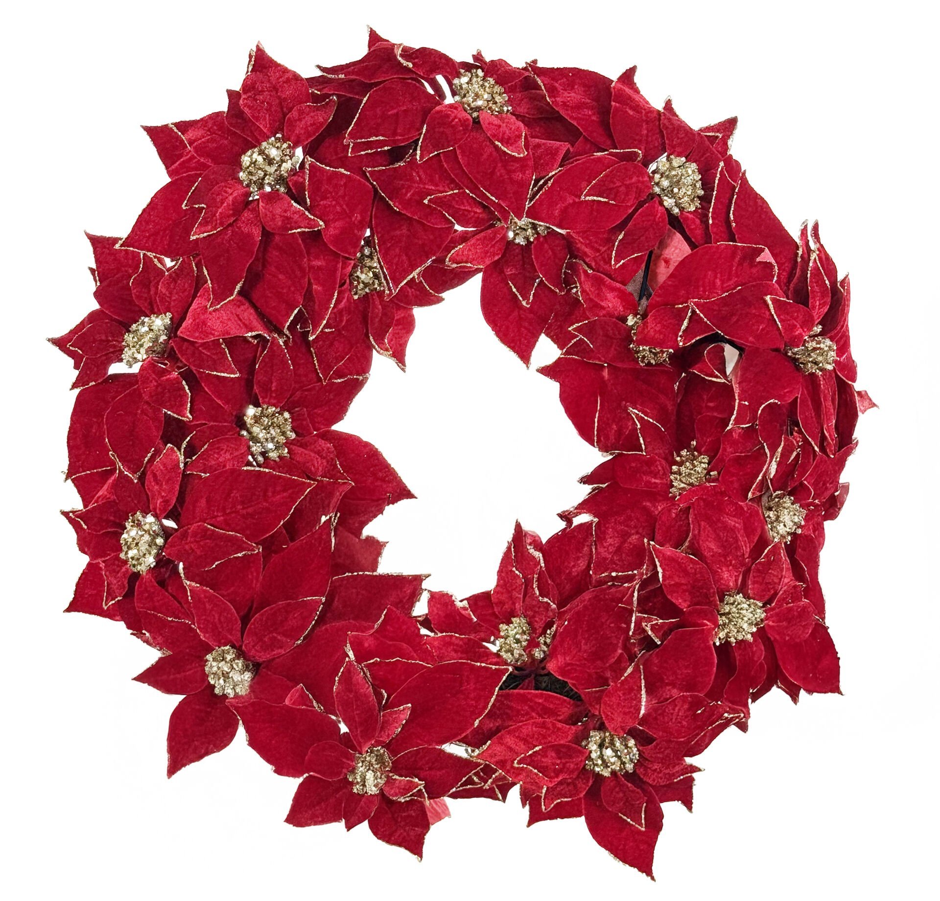 Kadife Yılbaşı Çiçeği  (Poinsettia)  Çelenk - 55cm