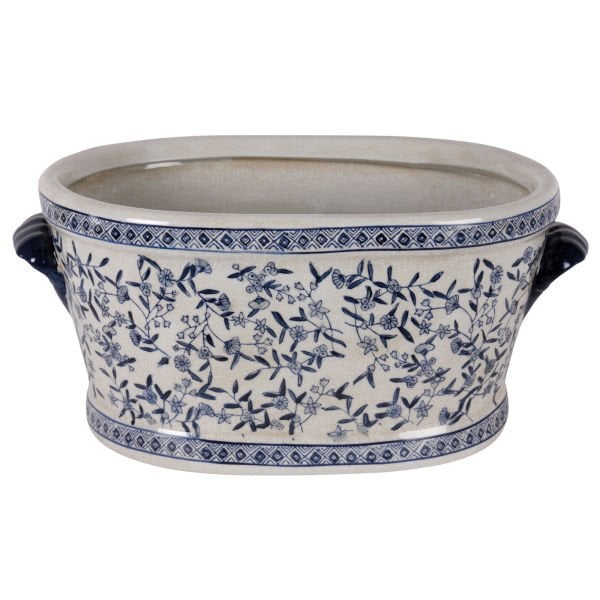 Bleu Blanc Eternal Porselen Oval Saksı, Büyük Boy