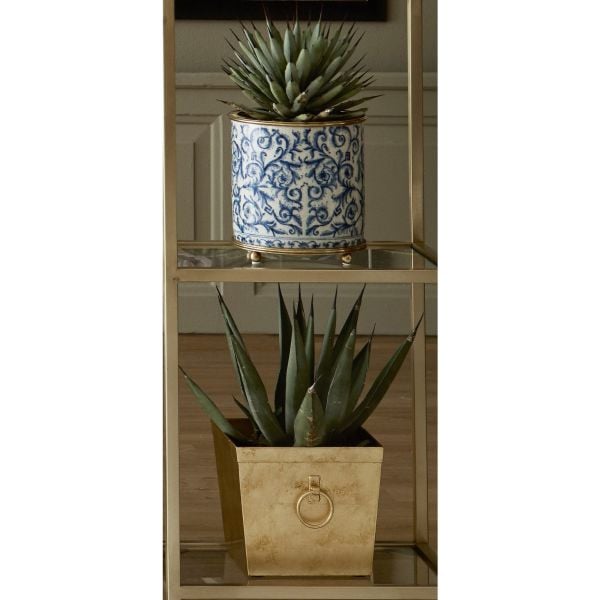 Bleu Blanc Porselen Yuvarlak Çiçeklik - Saksı, Büyük Boy