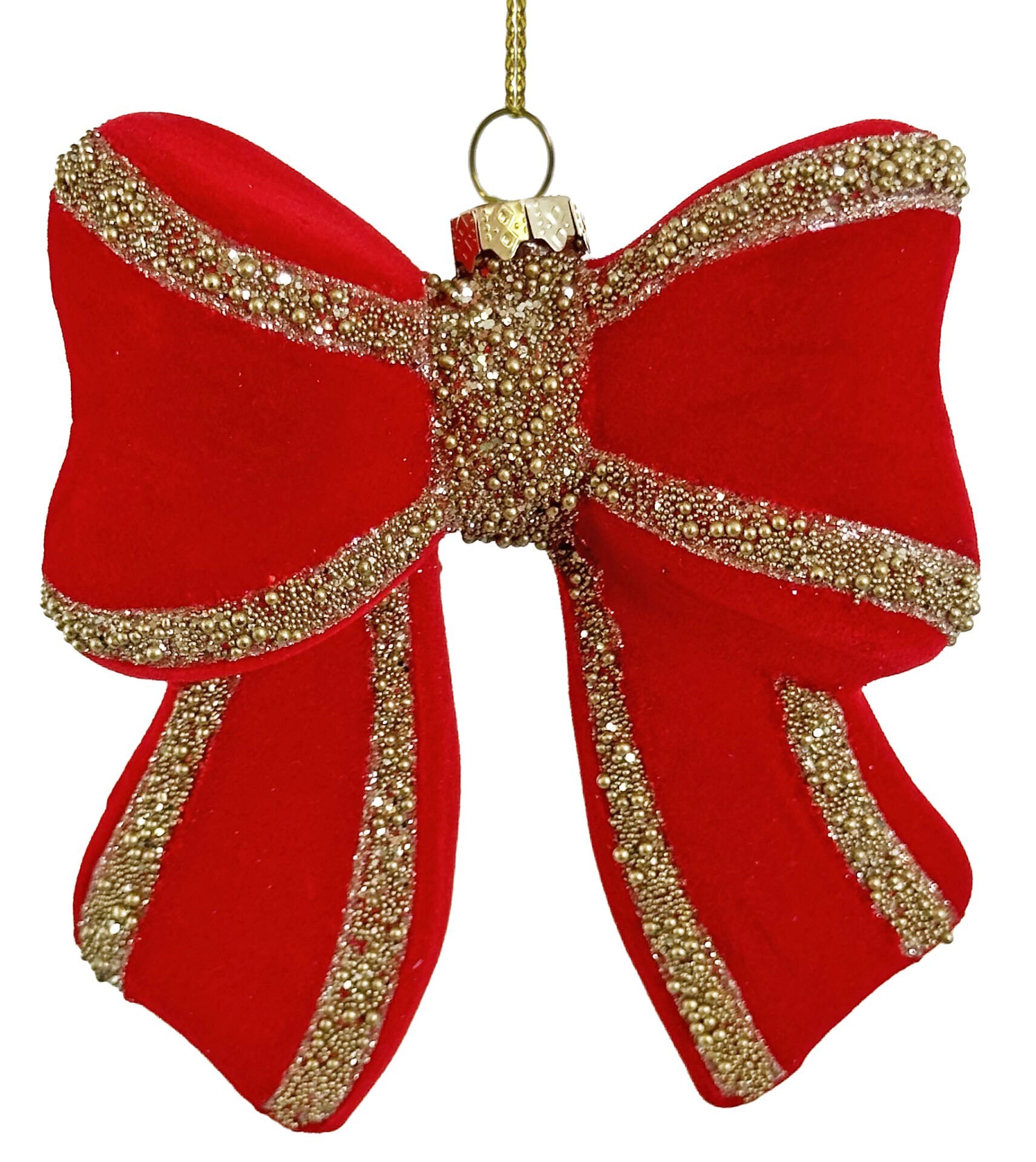 Kırmızı Altın Simli Kadife Fiyonk Yılbaşı Ağaç Süsü