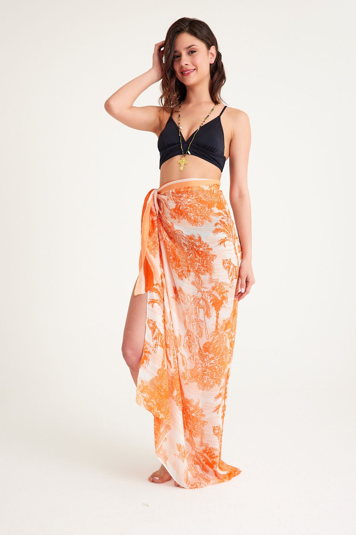 TOILE DE JOUY ORANGE BLOOM PAREO - 160 x 140 CM İPEK PAMUK