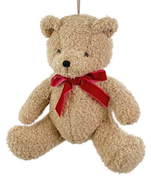 Kıvırcık Teddy Bear Yılbaşı Süsü - Krem