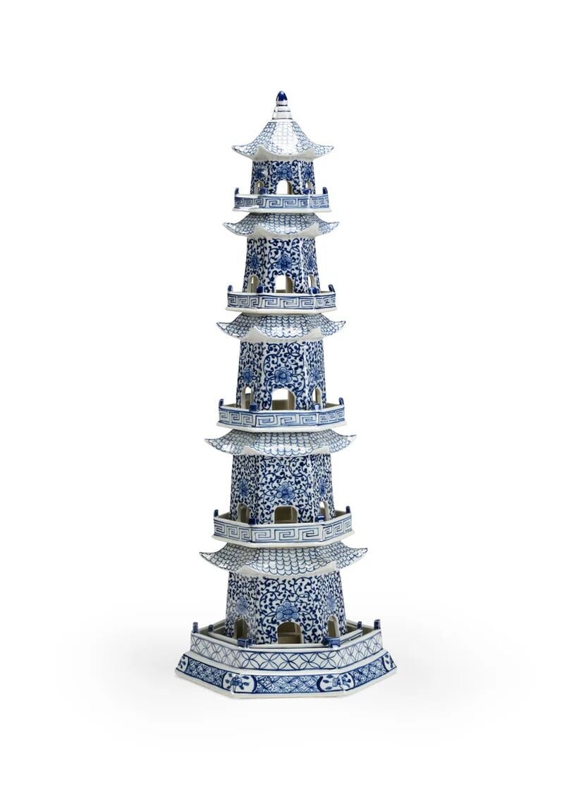HEXAGON BLEU BLANC PORSELEN PAGODA - 7 KATLI
