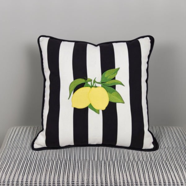 Siyah Beyaz Çizgili Limonlu Yastık