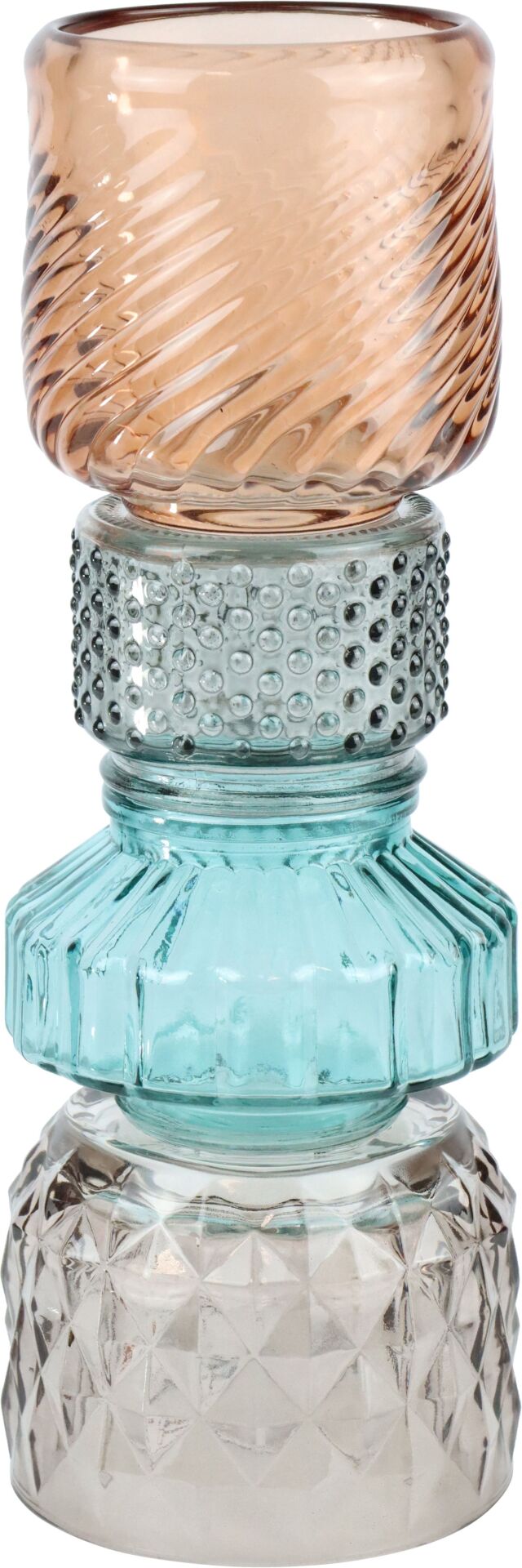 Barceloneta Cam Tealight Mumluk, Somon - Mavi- Turkuaz - Gri