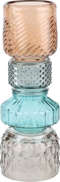 Barceloneta Cam Tealight Mumluk, Somon - Mavi- Turkuaz - Gri