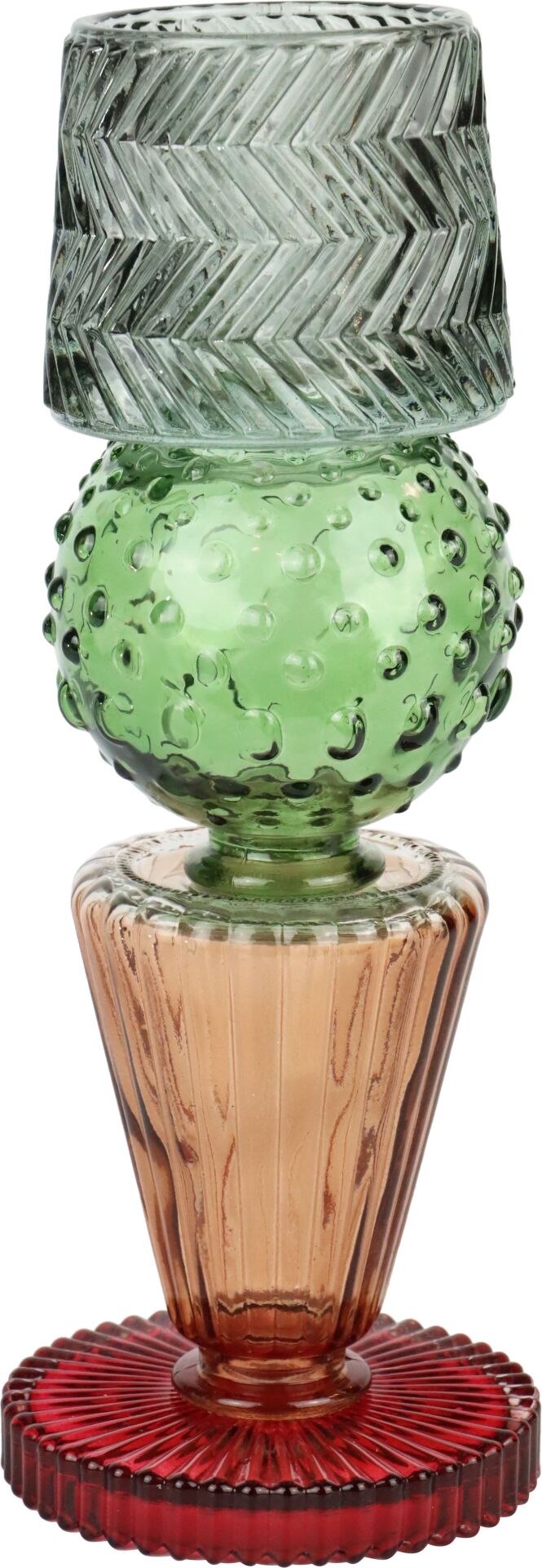 Barceloneta Cam Tealight Mumluk, Gri - Yeşil-Somon-Kırmızı