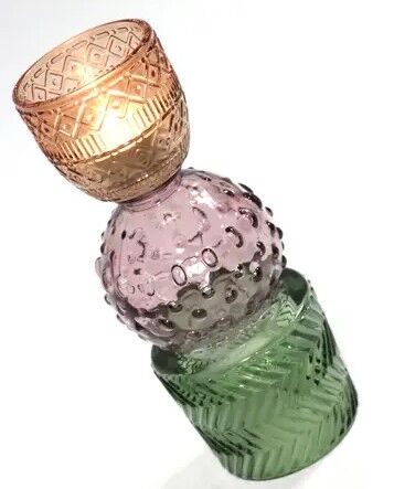 Barceloneta Cam Tealight Mumluk, Somon - Pembe - Yeşil