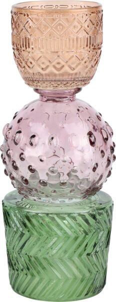 Barceloneta Cam Tealight Mumluk, Somon - Pembe - Yeşil