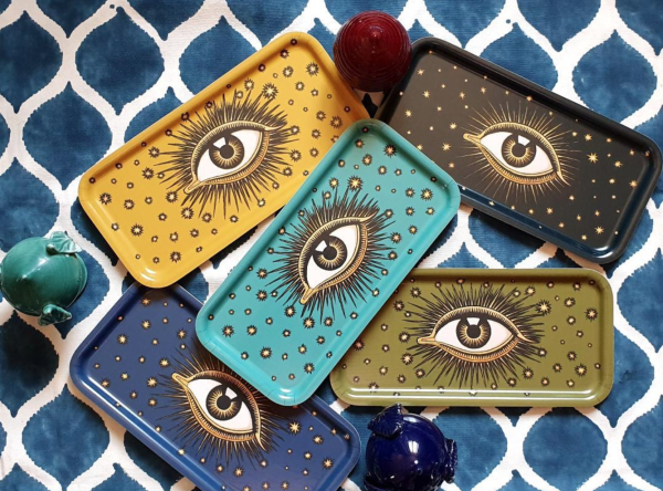 GÖZ DESENLİ AHŞAP TEPSİ, MAVİ, LES OTTOMANS