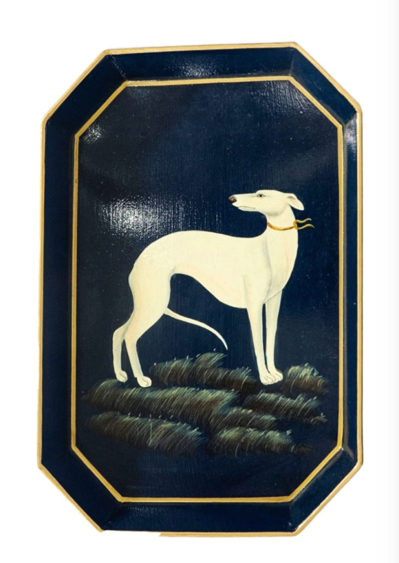 BEYAZ AV KÖPEĞİ DESENLİ EL BOYAMASI TEPSİ, LES OTTOMANS