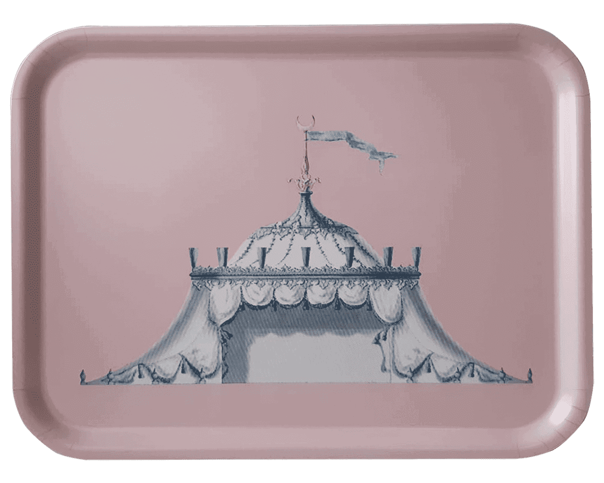 OTAĞ ÇADIRI ÇİZİMLİ AHŞAP TEPSİ, LES OTTOMANS