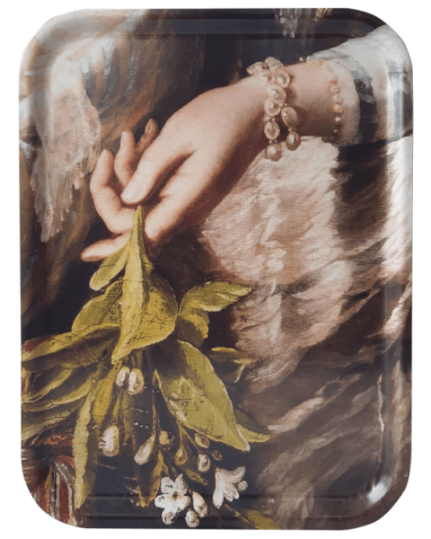 ORYANTALİST İNCİLİ KADIN AHŞAP TEPSİ