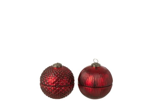 Yılbaşı Topu Cam Kırmızı Mumluk - Petek Dokulu