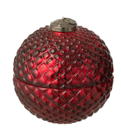 Yılbaşı Topu Cam Kırmızı Mumluk - Petek Dokulu