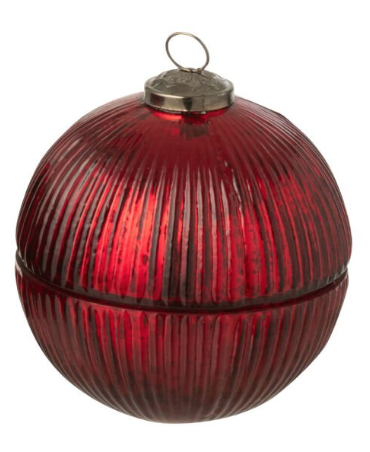 Yılbaşı Topu Cam Kırmızı Mumluk - Petek Dokulu