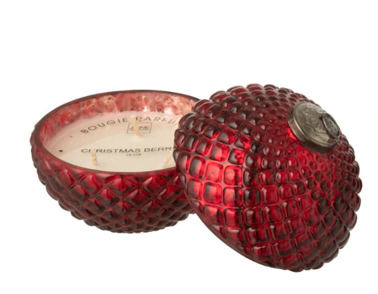 Yılbaşı Topu Cam Kırmızı Mumluk - Petek Dokulu