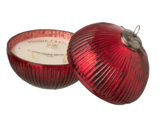 Yılbaşı Topu Cam Kırmızı Mumluk - Petek Dokulu