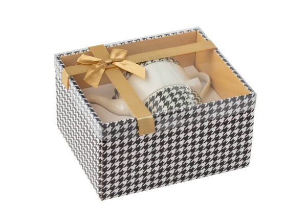 Pied-de-Poule Desenli Porselen Çaydanlık ve Fincan